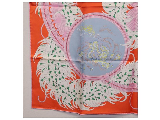 Hermès HERMES Carre 90 Seidentuch Orange Hellblau "Le Gui du Chene" Auth ki6875M - Ansicht 20