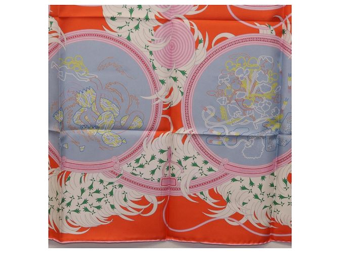 Hermès HERMES Carre 90 Seidentuch Orange Hellblau "Le Gui du Chene" Auth ki6875M - Ansicht 21