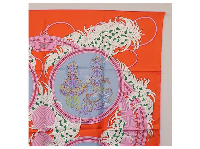 Hermès HERMES Carre 90 Seidentuch Orange Hellblau "Le Gui du Chene" Auth ki6875M - Ansicht 4