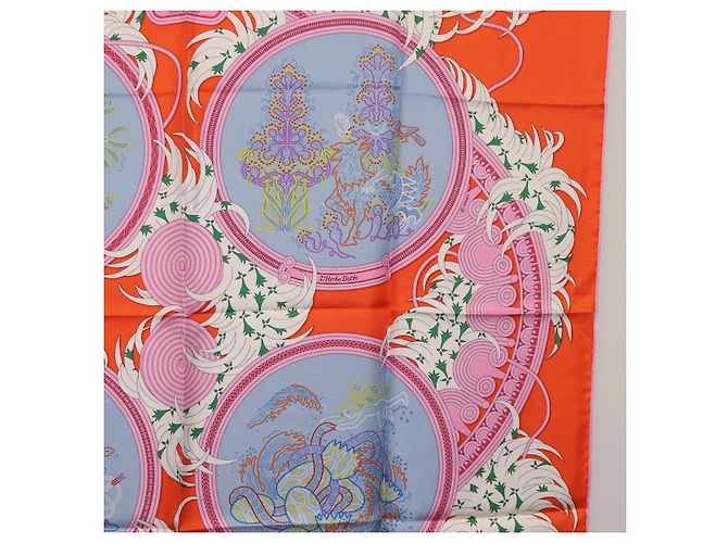 Hermès HERMES Carre 90 Seidentuch Orange Hellblau "Le Gui du Chene" Auth ki6875M - Ansicht 7