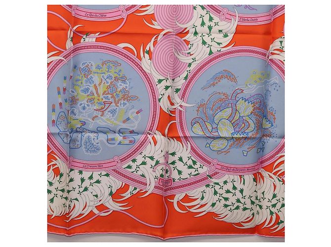 Hermès HERMES Carre 90 Seidentuch Orange Hellblau "Le Gui du Chene" Auth ki6875M - Ansicht 9