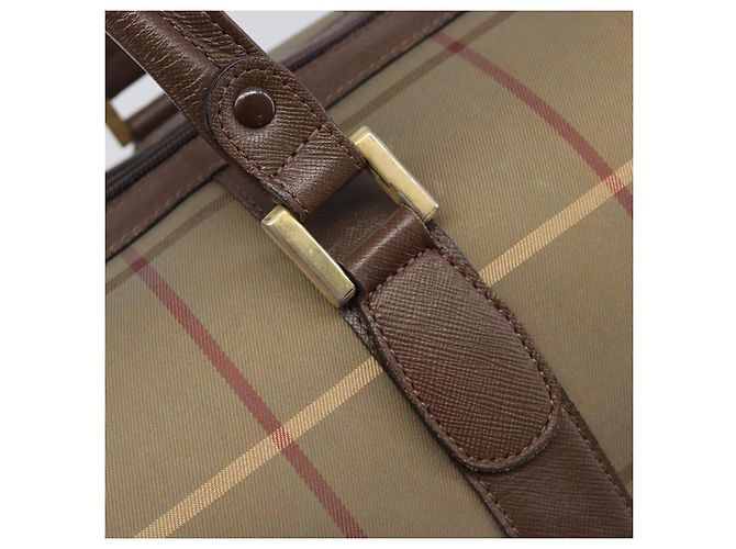 Sac Boston Burberrys Nova Check Canvas Beige Gold Auth 206077 Doré - vue 19