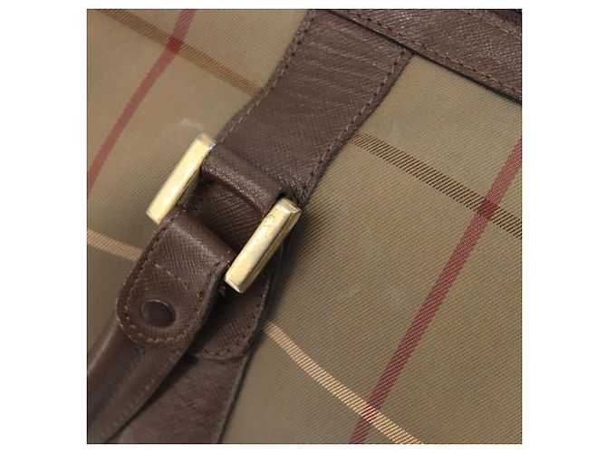 Sac Boston Burberrys Nova Check Canvas Beige Gold Auth 206077 Doré - vue 23