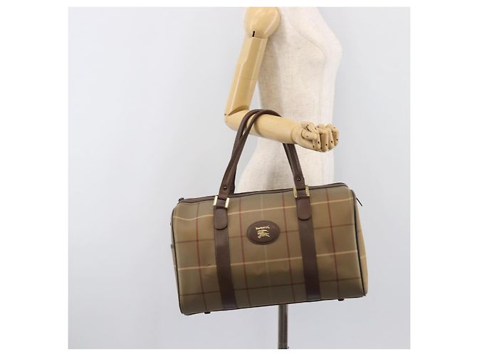Sac Boston Burberrys Nova Check Canvas Beige Gold Auth 206077 Doré - vue 27