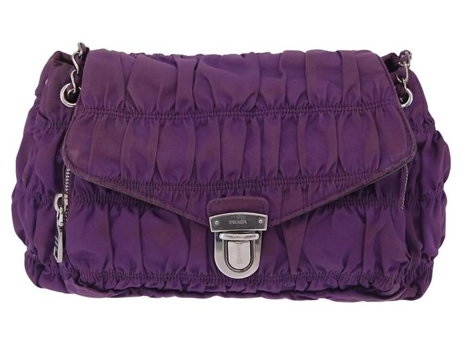 PRADA Schultertasche mit Kette Nylon Purple Silver Auth ka6524 Silber Lila - Ansicht 13