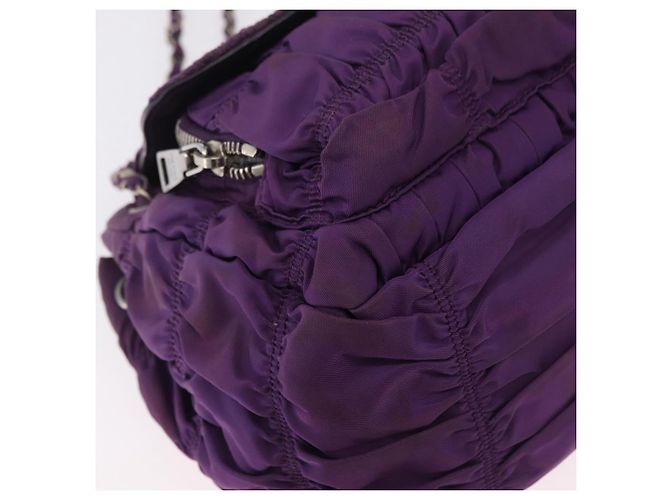 PRADA Schultertasche mit Kette Nylon Purple Silver Auth ka6524 Silber Lila - Ansicht 15
