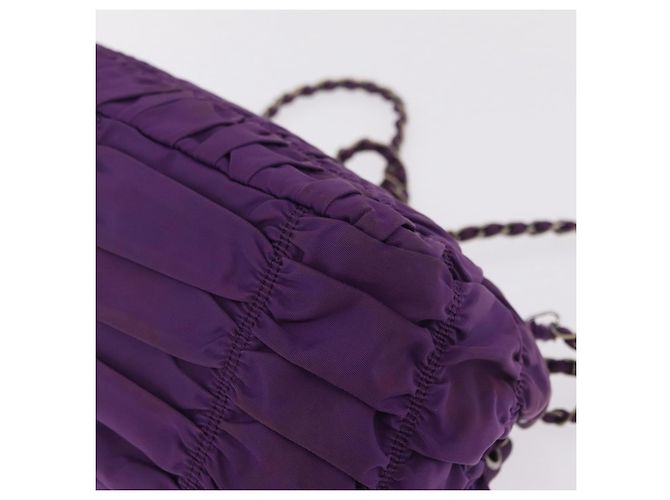 PRADA Schultertasche mit Kette Nylon Purple Silver Auth ka6524 Silber Lila - Ansicht 18