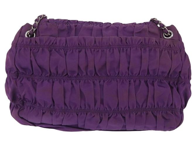 PRADA Schultertasche mit Kette Nylon Purple Silver Auth ka6524 Silber Lila - Ansicht 2