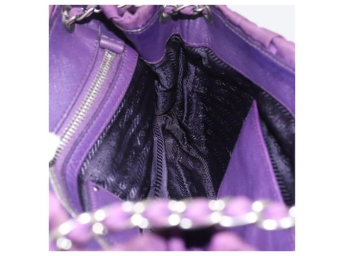 PRADA Schultertasche mit Kette Nylon Purple Silver Auth ka6524 Silber Lila - Ansicht 23