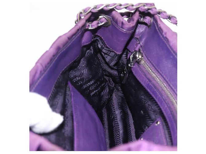 PRADA Schultertasche mit Kette Nylon Purple Silver Auth ka6524 Silber Lila - Ansicht 24
