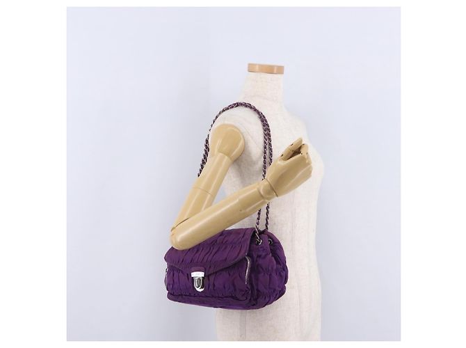 PRADA Schultertasche mit Kette Nylon Purple Silver Auth ka6524 Silber Lila - Ansicht 28