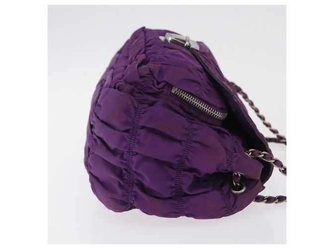 PRADA Schultertasche mit Kette Nylon Purple Silver Auth ka6524 Silber Lila - Ansicht 3