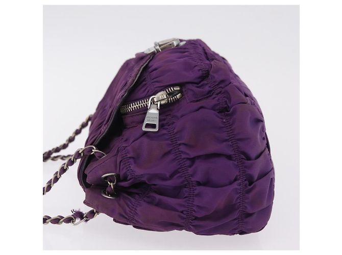 PRADA Schultertasche mit Kette Nylon Purple Silver Auth ka6524 Silber Lila - Ansicht 4