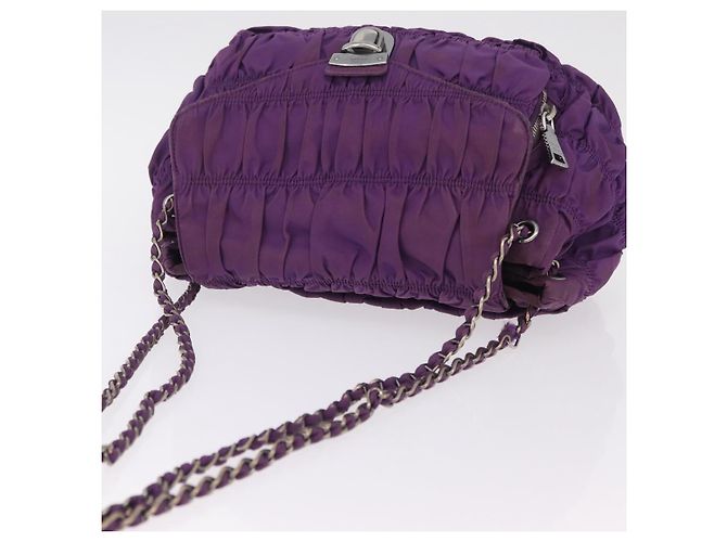 PRADA Schultertasche mit Kette Nylon Purple Silver Auth ka6524 Silber Lila - Ansicht 6