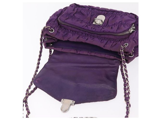 PRADA Schultertasche mit Kette Nylon Purple Silver Auth ka6524 Silber Lila - Ansicht 9