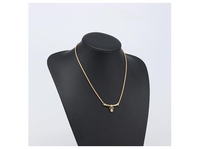 Collana Christian Dior CD Stone metallo Gold Auth 205476 D'oro - vista 15