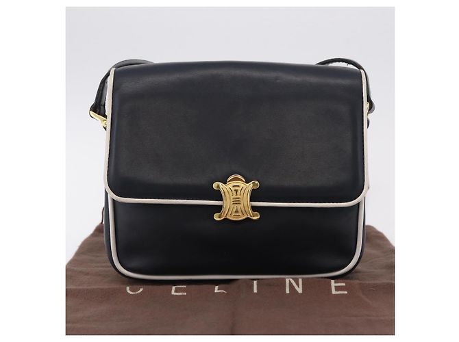 Céline Bolso de Hombro CELINE Cuero Navy Gold Auth 206422A Dorado Azul marino - vista 12