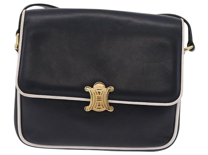 Céline Bolso de Hombro CELINE Cuero Navy Gold Auth 206422A Dorado Azul marino - vista 13