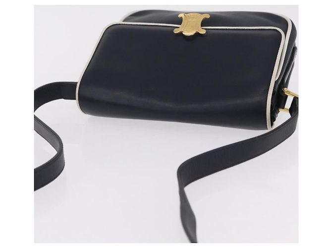 Céline Bolso de Hombro CELINE Cuero Navy Gold Auth 206422A Dorado Azul marino - vista 14