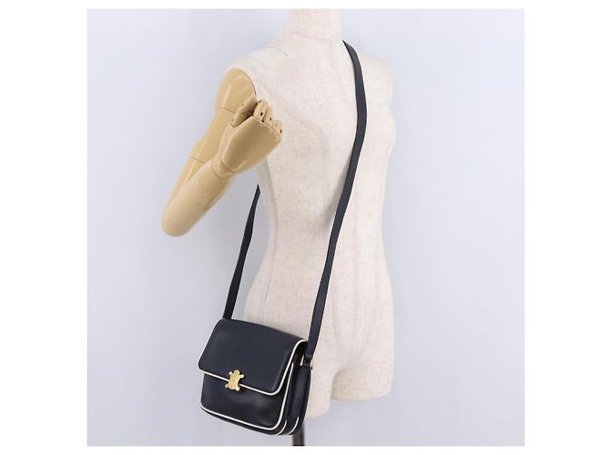 Céline Bolso de Hombro CELINE Cuero Navy Gold Auth 206422A Dorado Azul marino - vista 33