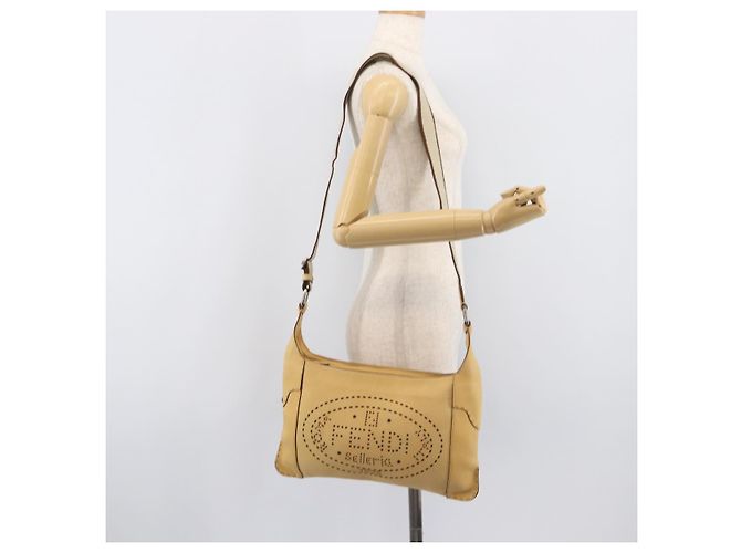 FENDI Celeria Schultertasche aus Leder Beige Silber 8BT113 Auth BA16119 - Ansicht 23