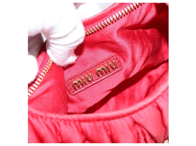 Sac à main Miu Miu Matelassé Satin 2way Rouge Or Auth 207610M Doré - vue 11