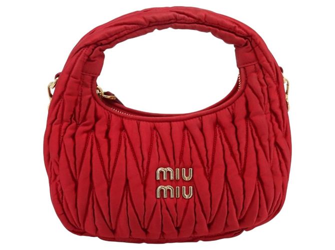 Sac à main Miu Miu Matelassé Satin 2way Rouge Or Auth 207610M Doré - vue 13