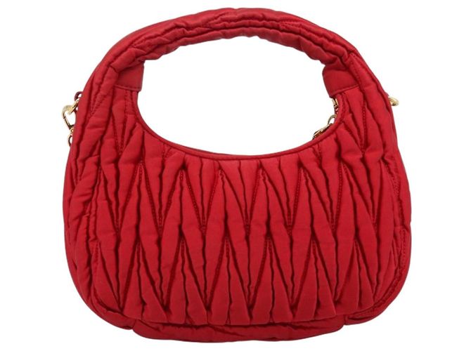 Sac à main Miu Miu Matelassé Satin 2way Rouge Or Auth 207610M Doré - vue 2