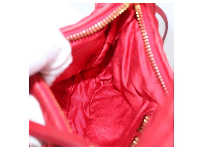 Sac à main Miu Miu Matelassé Satin 2way Rouge Or Auth 207610M Doré - vue 21