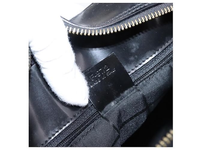 Céline Bolso de mano CELINE Cuero charol Negro Oro Auth bs37452 Dorado - vista 12