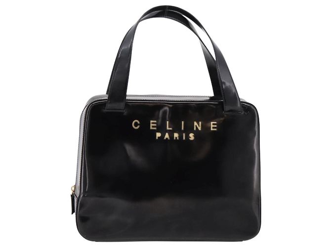 Céline Bolso de mano CELINE Cuero charol Negro Oro Auth bs37452 Dorado - vista 13