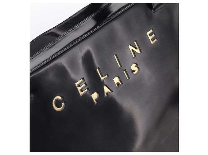Céline Bolso de mano CELINE Cuero charol Negro Oro Auth bs37452 Dorado - vista 18