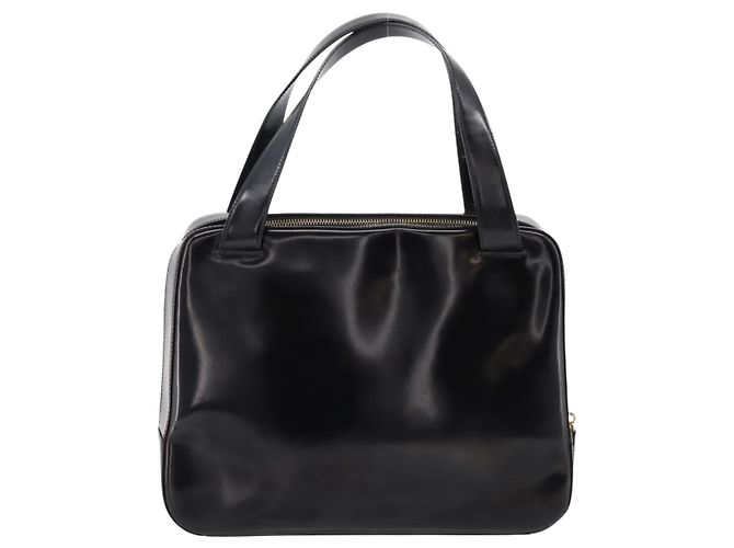 Céline Bolso de mano CELINE Cuero charol Negro Oro Auth bs37452 Dorado - vista 2