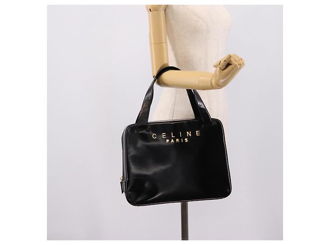 Céline Bolso de mano CELINE Cuero charol Negro Oro Auth bs37452 Dorado - vista 24