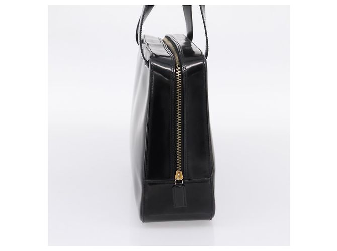 Céline Bolso de mano CELINE Cuero charol Negro Oro Auth bs37452 Dorado - vista 3