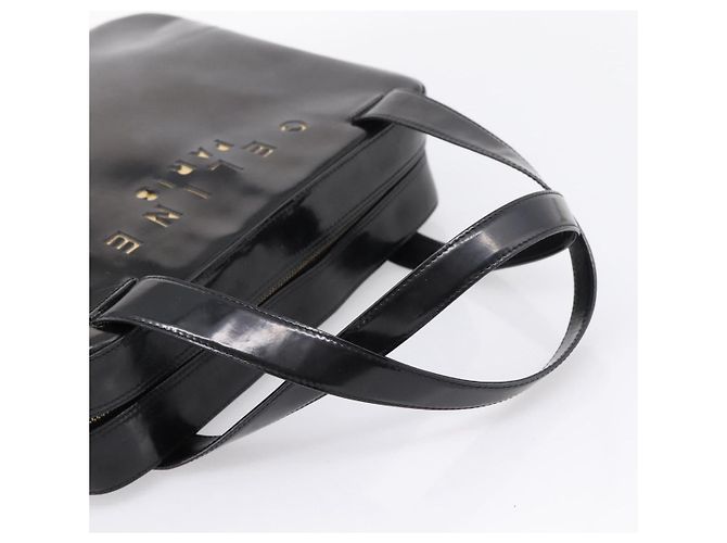 Céline Bolso de mano CELINE Cuero charol Negro Oro Auth bs37452 Dorado - vista 7