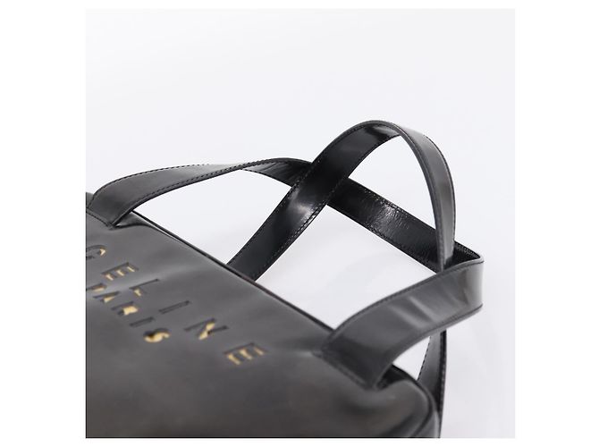 Céline Bolso de mano CELINE Cuero charol Negro Oro Auth bs37452 Dorado - vista 8