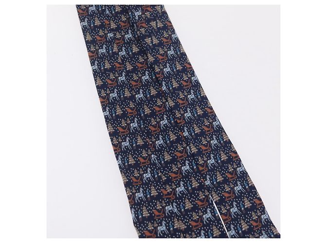 Hermès HERMES Necktie Silk Navy Auth 206433M Navy blue - view 13