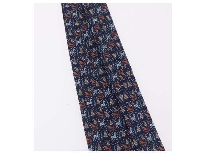 Hermès HERMES Necktie Silk Navy Auth 206433M Navy blue - view 14