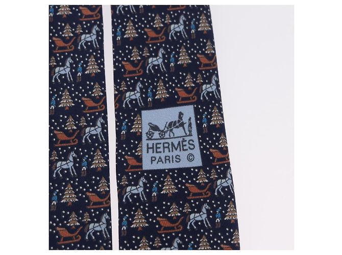 Hermès HERMES Necktie Silk Navy Auth 206433M Navy blue - view 16