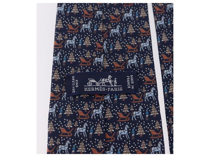 Hermès HERMES Necktie Silk Navy Auth 206433M Navy blue - view 17