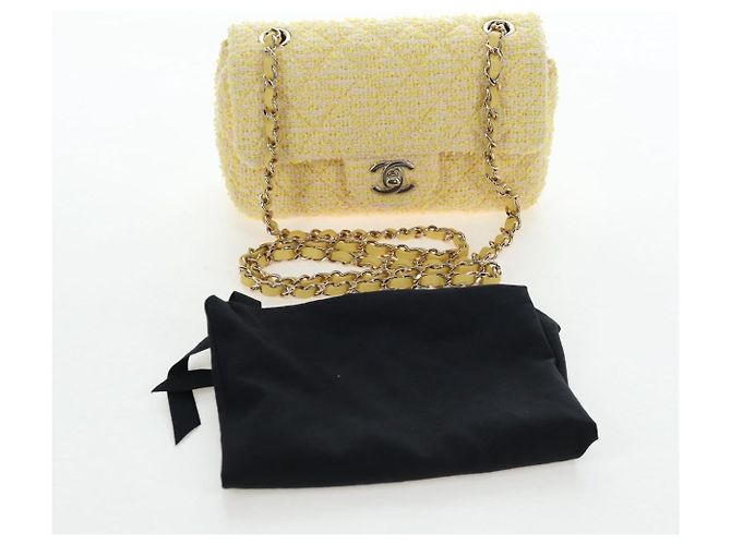Bolso de hombro CHANEL Mini Matelasse con cadena en Tweed Yellow Gold CC Auth BA16205SM Amarillo - vista 12