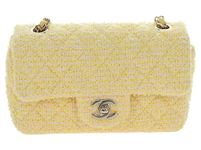 Bolso de hombro CHANEL Mini Matelasse con cadena en Tweed Yellow Gold CC Auth BA16205SM Amarillo - vista 13