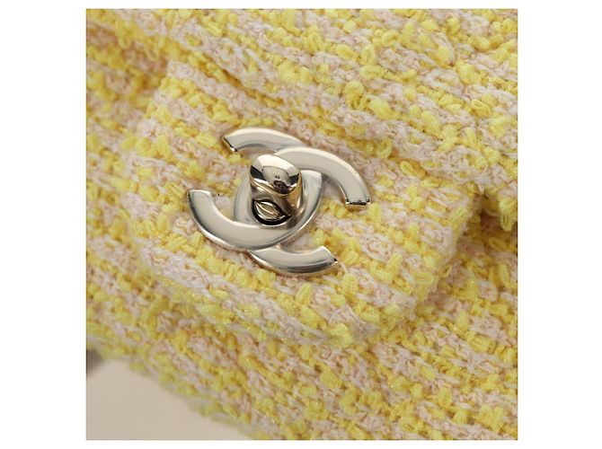 Bolso de hombro CHANEL Mini Matelasse con cadena en Tweed Yellow Gold CC Auth BA16205SM Amarillo - vista 19