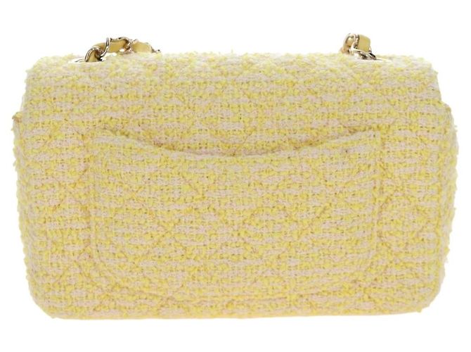 Bolso de hombro CHANEL Mini Matelasse con cadena en Tweed Yellow Gold CC Auth BA16205SM Amarillo - vista 2
