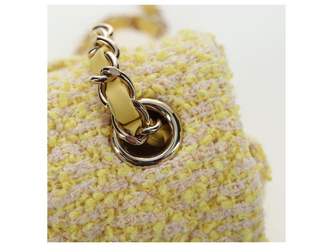 Bolso de hombro CHANEL Mini Matelasse con cadena en Tweed Yellow Gold CC Auth BA16205SM Amarillo - vista 20