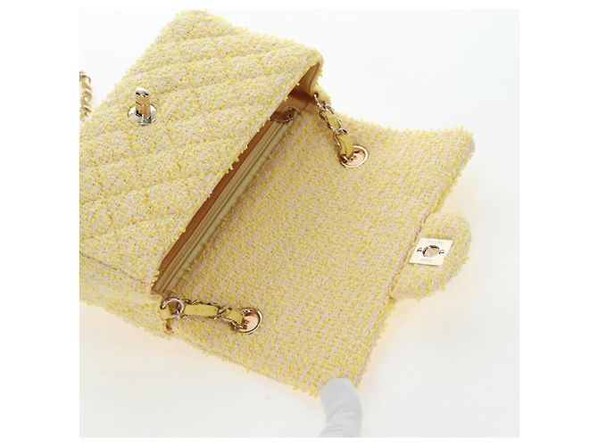 Bolso de hombro CHANEL Mini Matelasse con cadena en Tweed Yellow Gold CC Auth BA16205SM Amarillo - vista 21