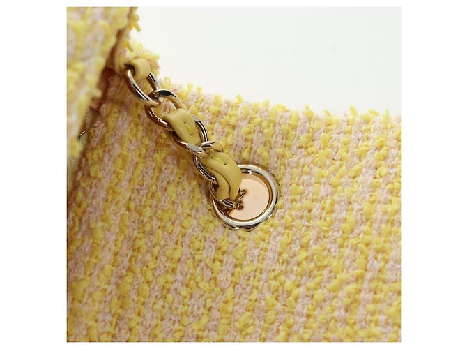 Bolso de hombro CHANEL Mini Matelasse con cadena en Tweed Yellow Gold CC Auth BA16205SM Amarillo - vista 23