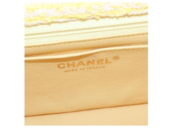 Bolso de hombro CHANEL Mini Matelasse con cadena en Tweed Yellow Gold CC Auth BA16205SM Amarillo - vista 24