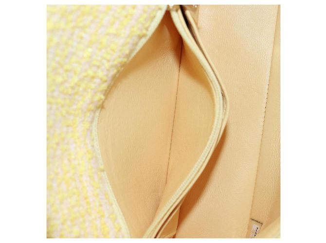 Bolso de hombro CHANEL Mini Matelasse con cadena en Tweed Yellow Gold CC Auth BA16205SM Amarillo - vista 28